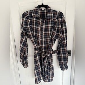 Plaid Long Sleeve Button Down Dress.